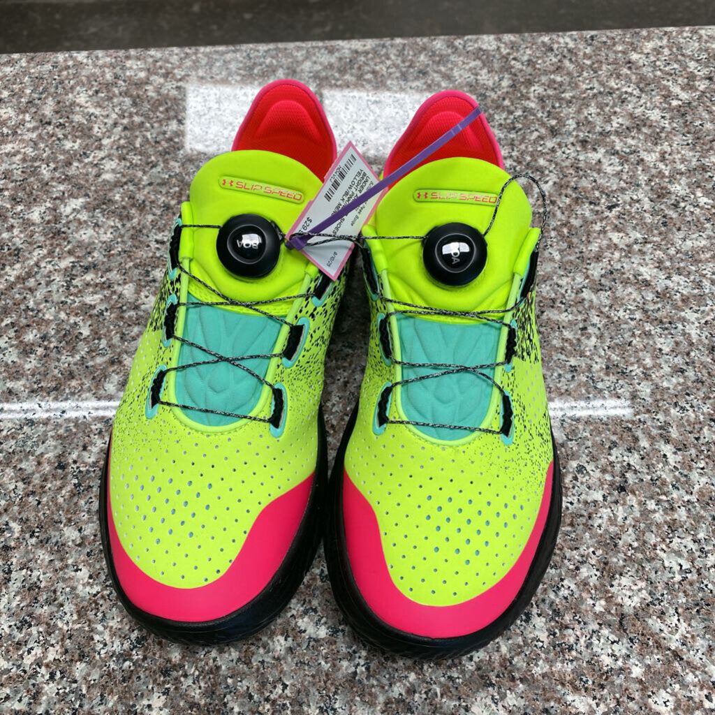 UNDER ARMOUR SHOES BRIGHT PINK/NEON YELLOW/BLK MENS 10 WOMENS 11.5
