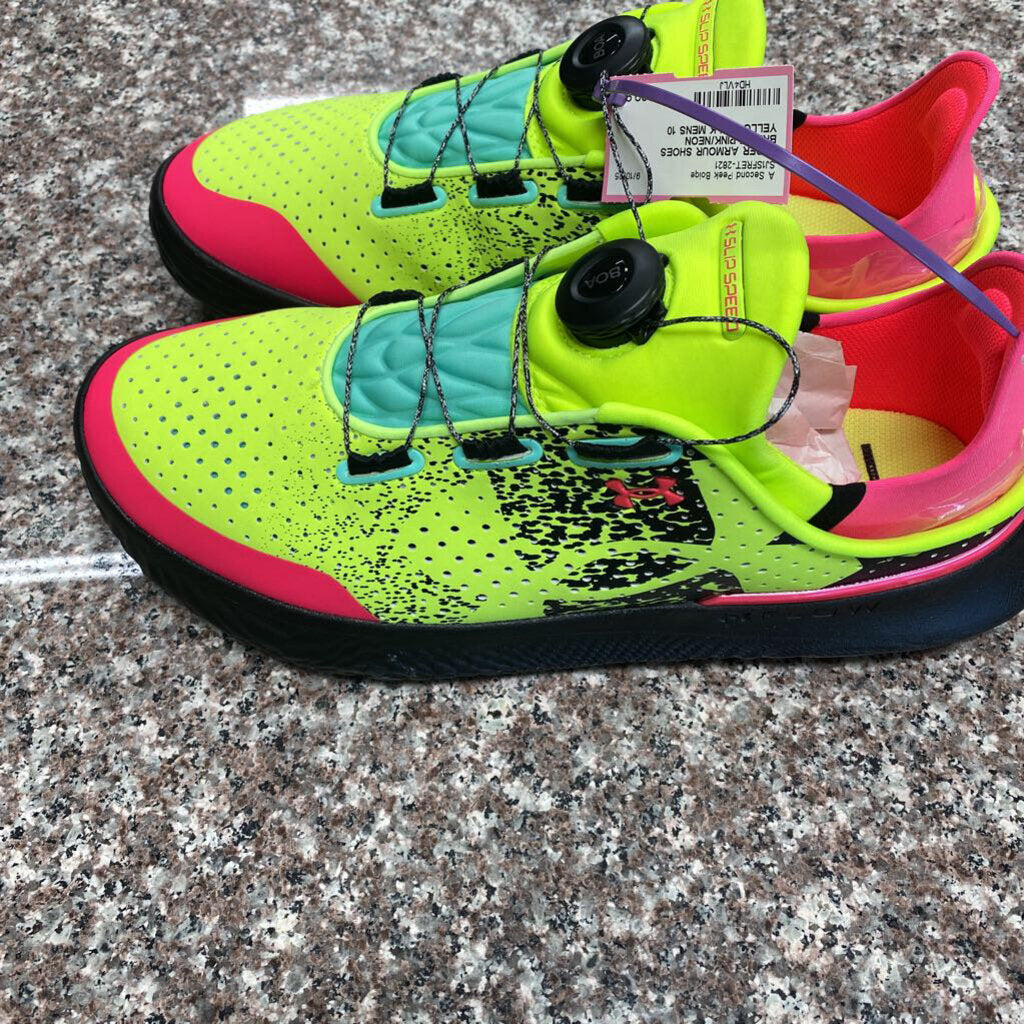 UNDER ARMOUR SHOES BRIGHT PINK/NEON YELLOW/BLK MENS 10 WOMENS 11.5