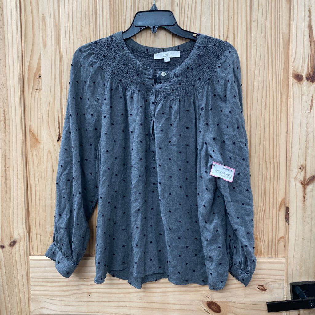 WOMENS LOFT CASUAL TOP DK GREY W/BLK HEARTS L