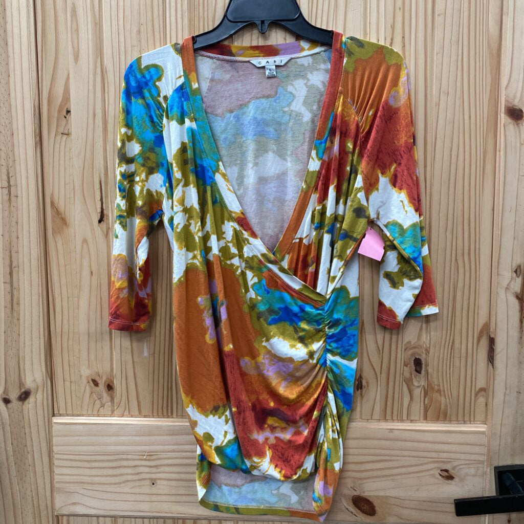 WOMENS CABI CASUAL TOP ORANGE/WHITE/TEAL L