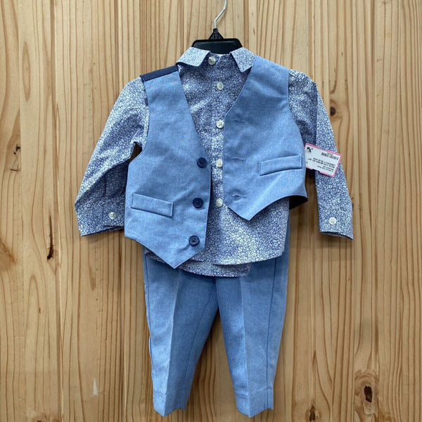 BOYS VAN HEUSEN 3PC SET LINEN/NAVY BLUE 6/9M