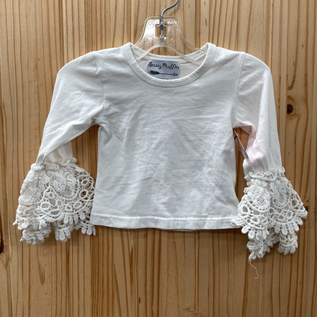 GIRLS SASSY RUFFLES WHITE CASUAL TOP 6M