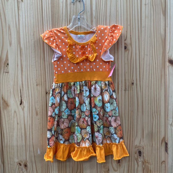 GIRLS ORANGE DRESS W/PUMPKINS XS 12/18M