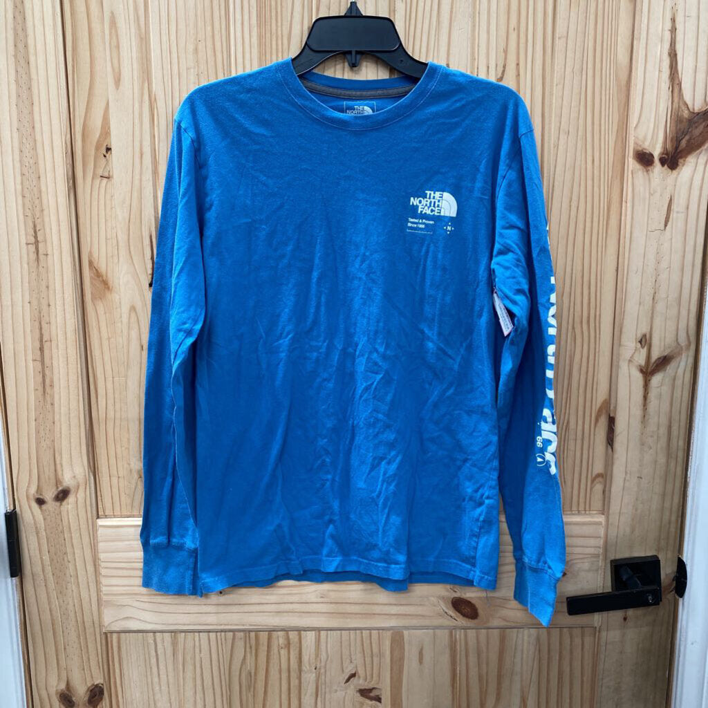 MENS THE NORTH FACE BLUE/WHITE LS SHIRT S