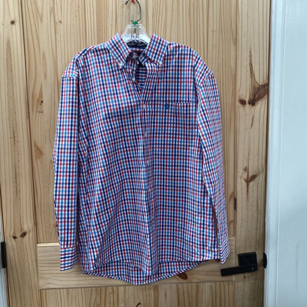 MENS WRANGLER LS BUTTON UP SHIRT RED/WHITE/BLUE M