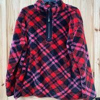 WOMENS MAURICES PLAID FLEECE PULLOVER RED/PIN/BLK L NWT