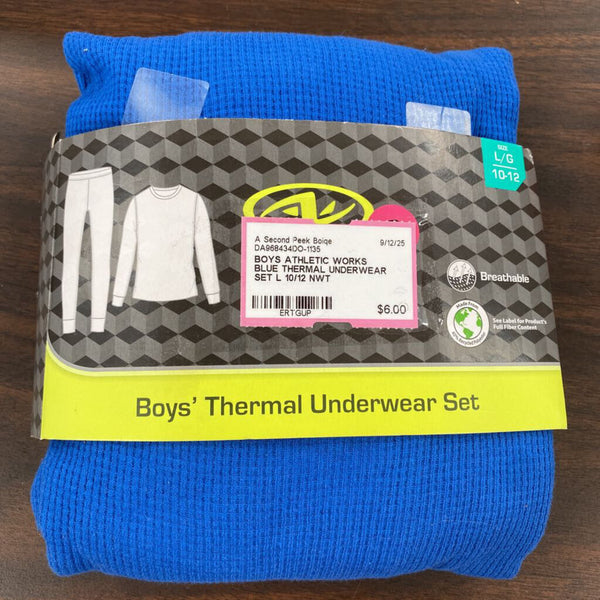 BOYS ATHLETIC WORKS BLUE THERMAL UNDERWEAR SET L 10/12 NWT