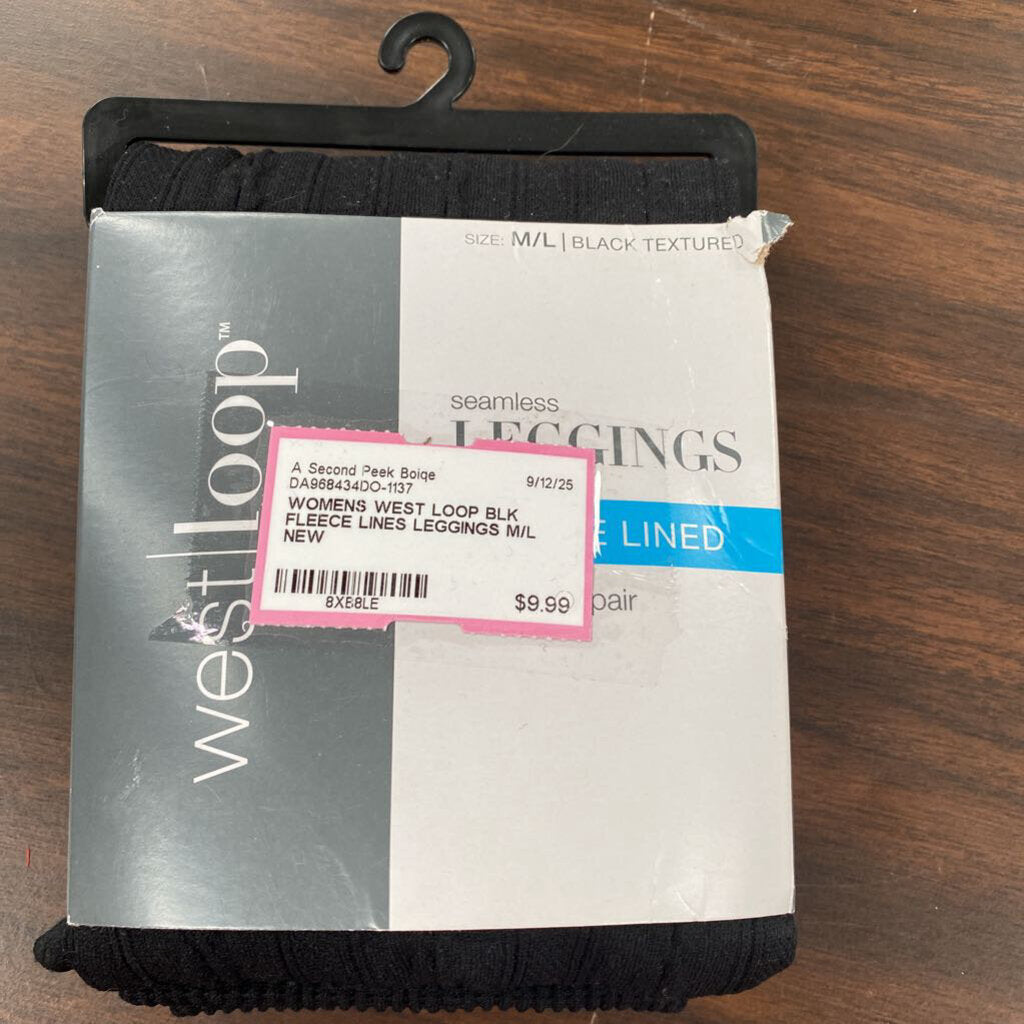 WOMENS WEST LOOP BLK FLEECE LINES LEGGINGS M/L NEW