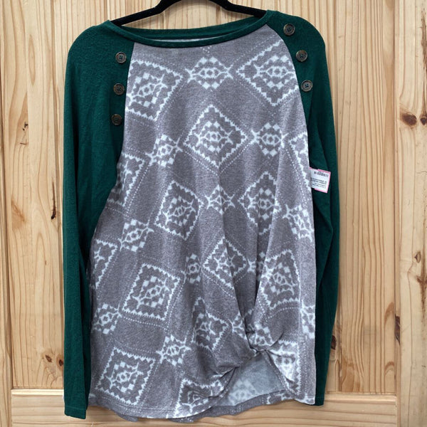 WOMENS MAURICES SHIRT DK GREEN/WHITE/GREY M
