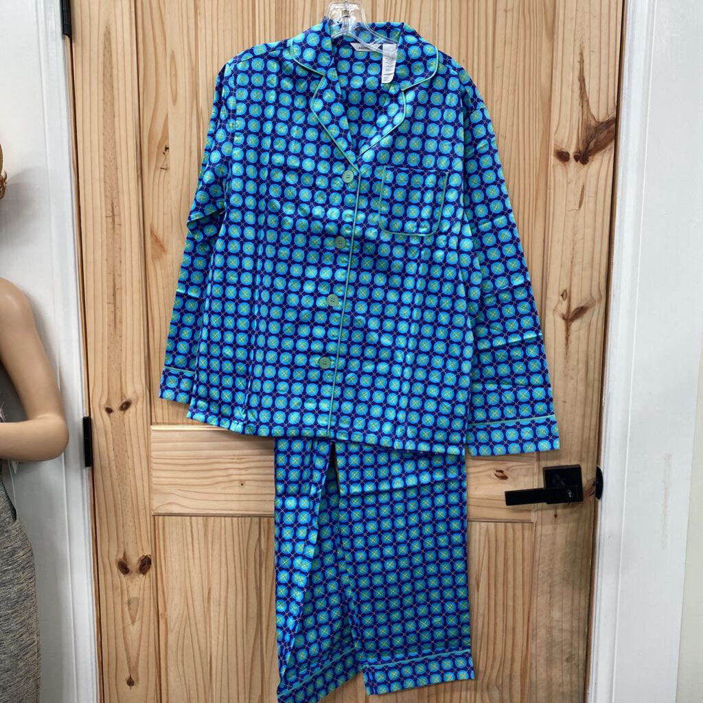 WOMENS ADONNA 2PC PAJAMA SET BLUE/LIME GREEN M NEW