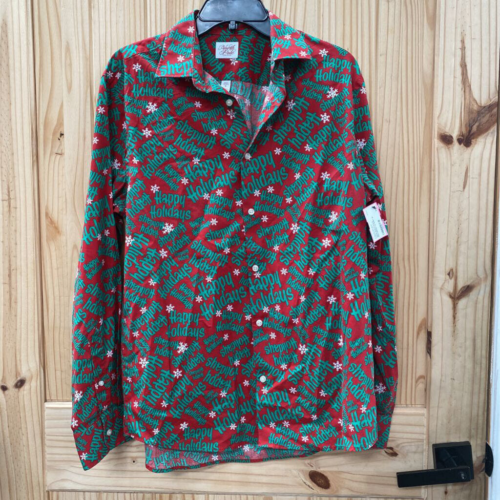 MENS NORTH POLE RED/GREEN LS SHIRT M