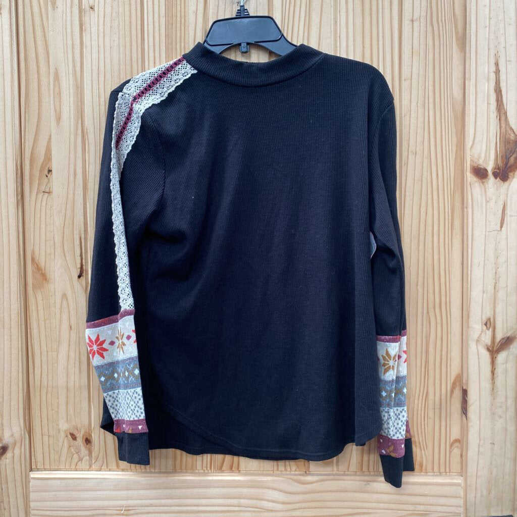 WOMENS MAURICES LS BLK/WHITE/WINE SHIRT L