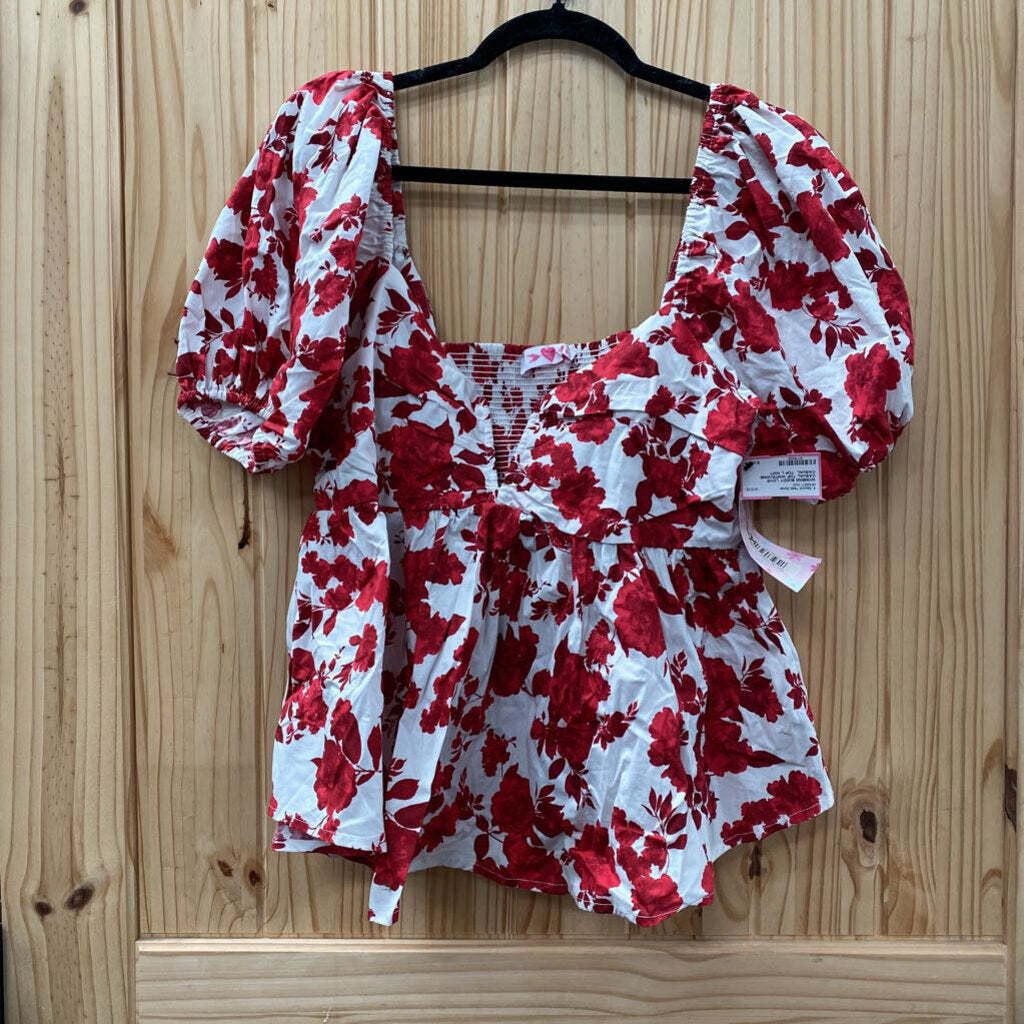 WOMENS BUDDY LOVE CASUAL TOP WHITE/WINE CASUAL TOP L NWT