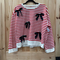 WOMENS JODIFL RED/WHITE STRIPE TOP W/BOWS L