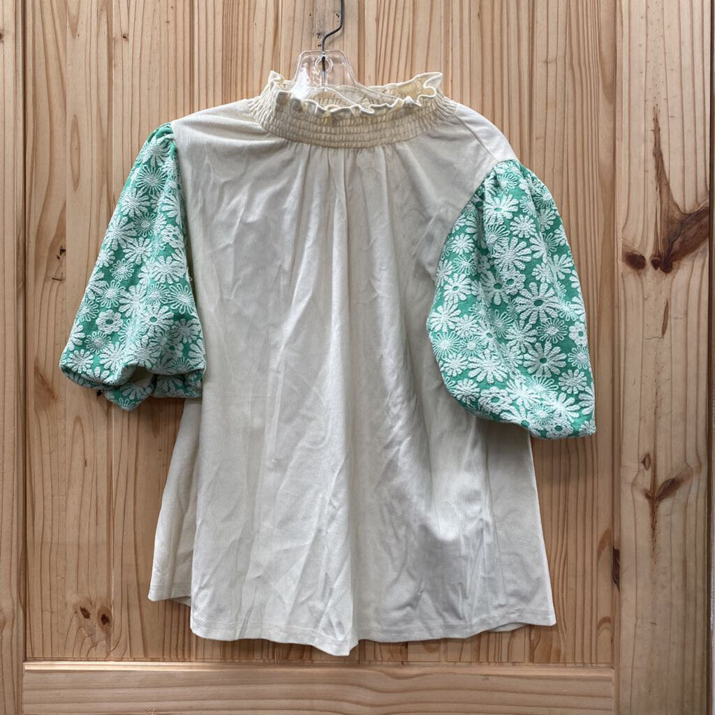 WOMENS VOY IVORY/GREEN CASUAL TOP L