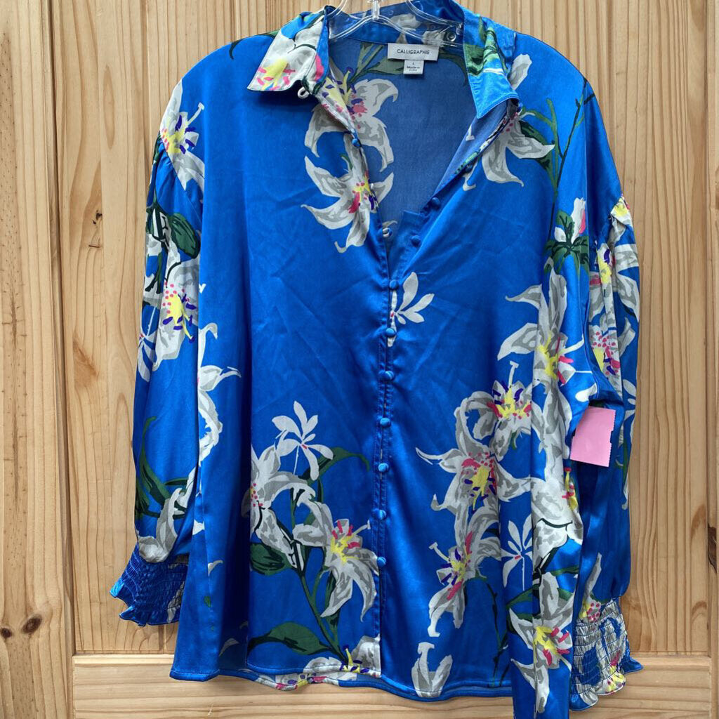 WOMENS CALLIGRAPHIE BLUE FLORAL TOP L