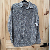 MENS PERRY ELLIS LS BUTTON UP SHIRT LT TAN PAISLEY DESIGN L