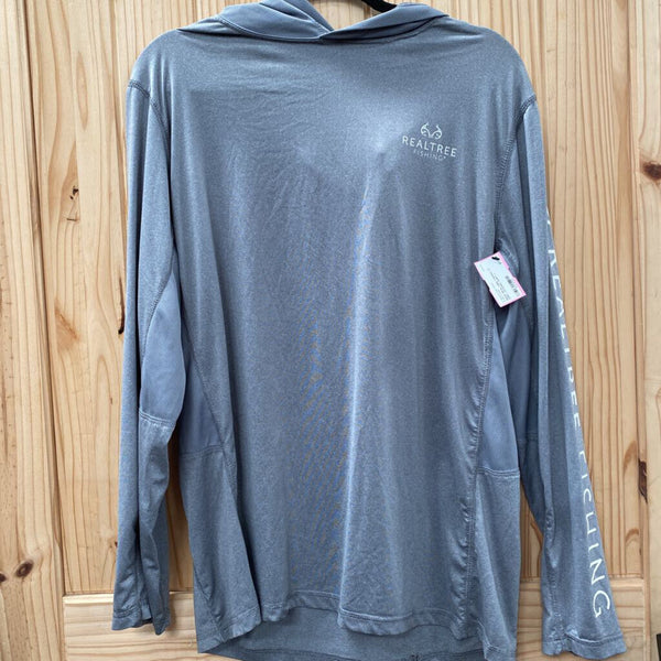 MENS REALTREE FISHING LS GREY HOODED SHIRT L