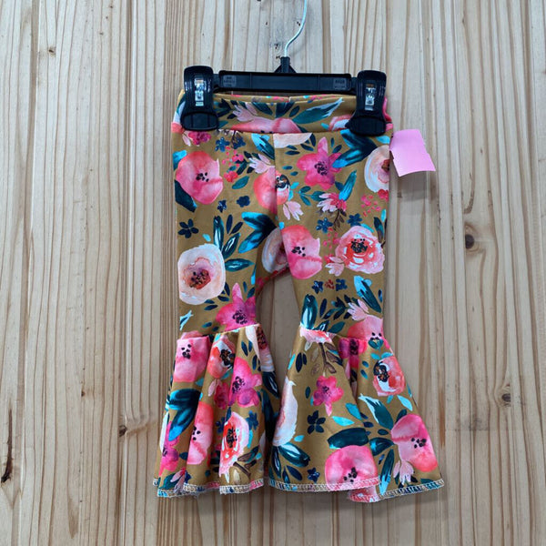 GIRLS LT BROWN FLORAL BELL BOTTOM PANTS 0/3M