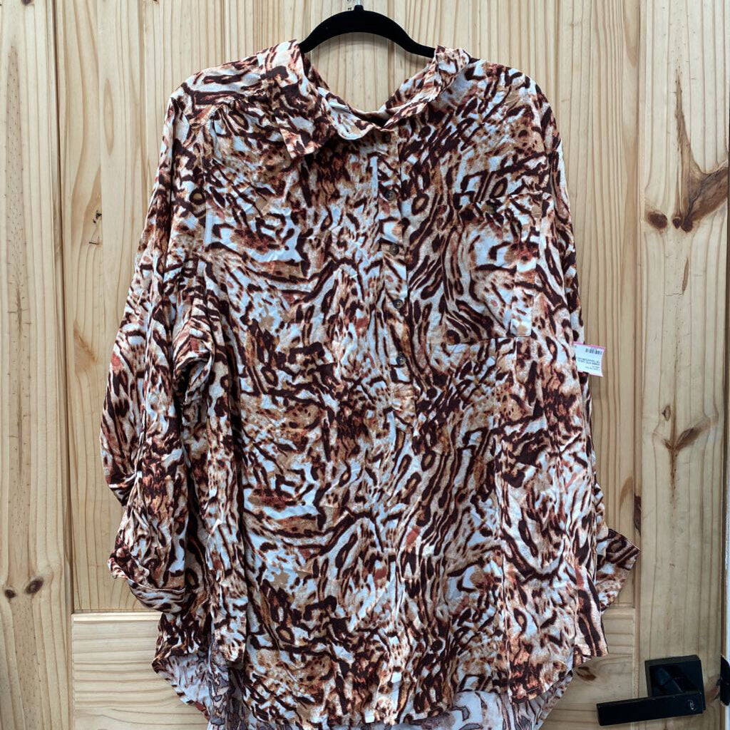 WOMENS INTRO CASUAL TOP TAN/WHITE/BROWN 3X