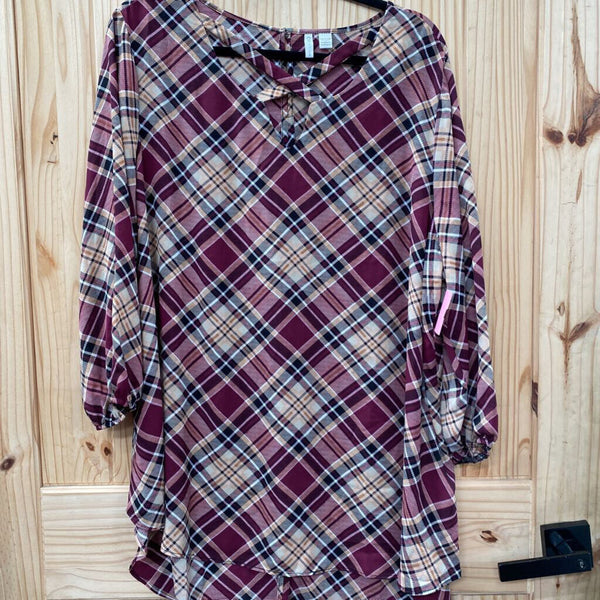 WOMENS CATO CASUAL TOP PLUM/BEIGE/BLK 18/20 1X