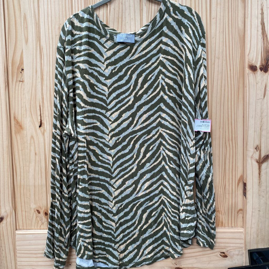 WOMENS K JORDAN LS SHIRT OLIVE GREEN/LT PINK/GREY 2X