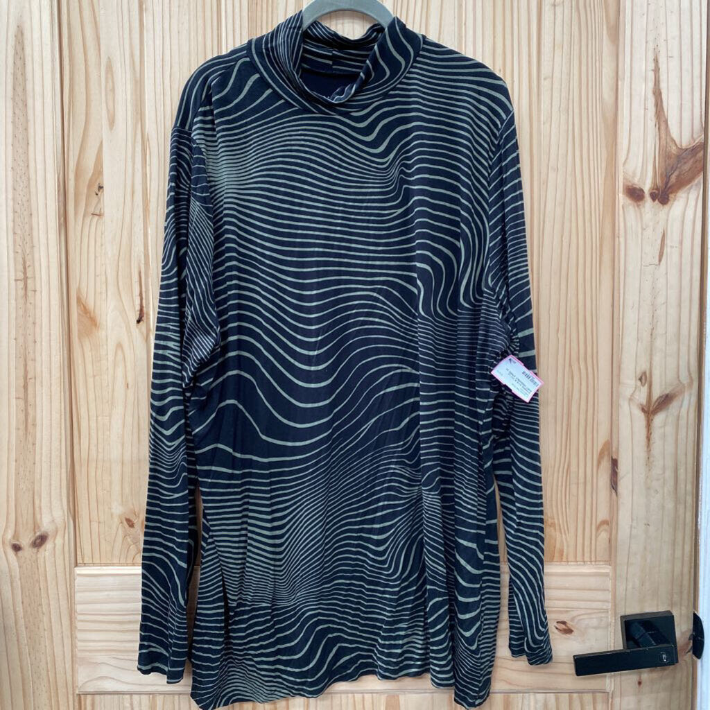 WOMENS AVA & VIV LS SHIRT GREEN/BLK STRIPE 2X