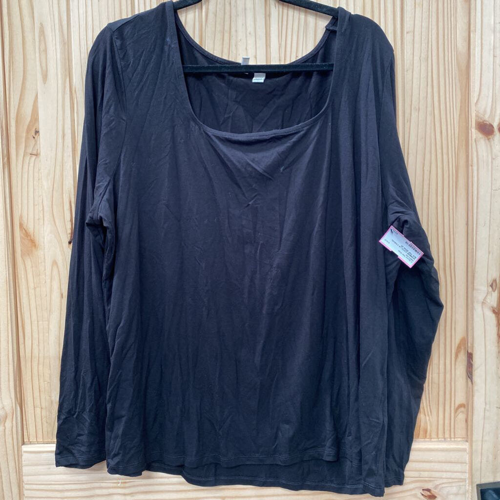 WOMENS CATO LS CASUAL BLK TOP 22/24 2X