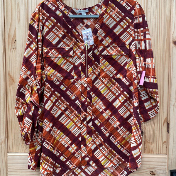 WOMENS CATO CASUAL TOP WINE/IVORY/YELLOW 18/20 1X NWT