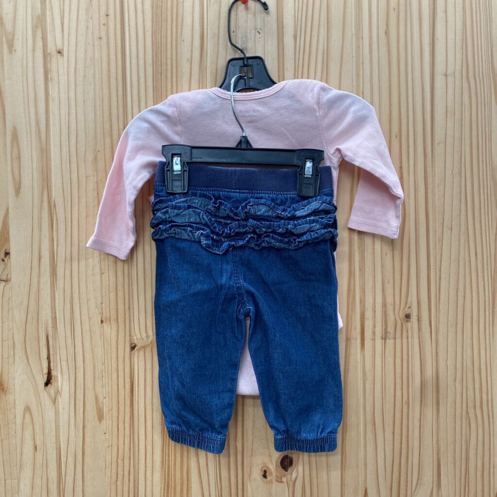 GIRLS 2PC SET DENIM/PINK W/GIRAFEES 6/9M