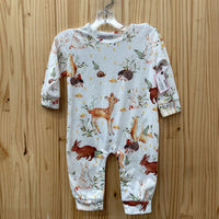 GIRLS WHITE LS ROMPER W/ANIMALS 74 9M