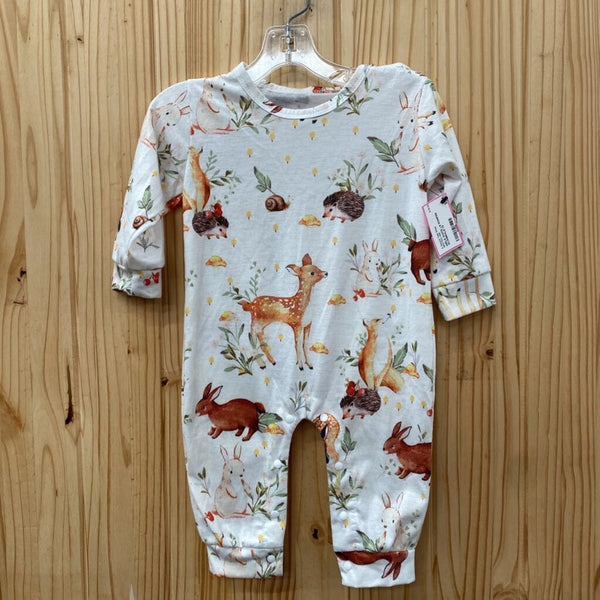 GIRLS WHITE LS ROMPER W/ANIMALS 74 9M