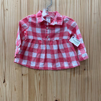 GIRLS CARTERS LS PINK/WHITE CHECKERED SHIRT 12M