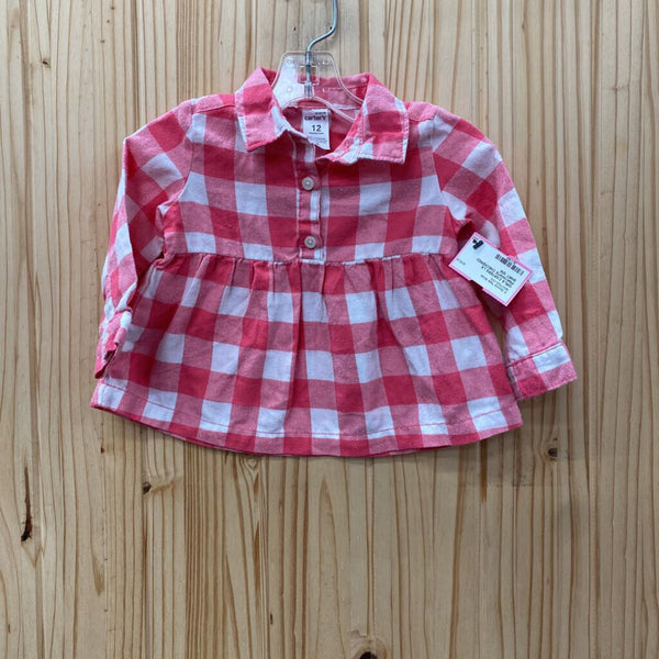 GIRLS CARTERS LS PINK/WHITE CHECKERED SHIRT 12M