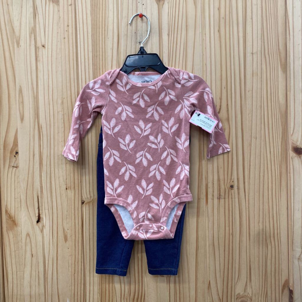 GIRLS CARTERS 2PC SET MAUVE/DK DENIM 9M