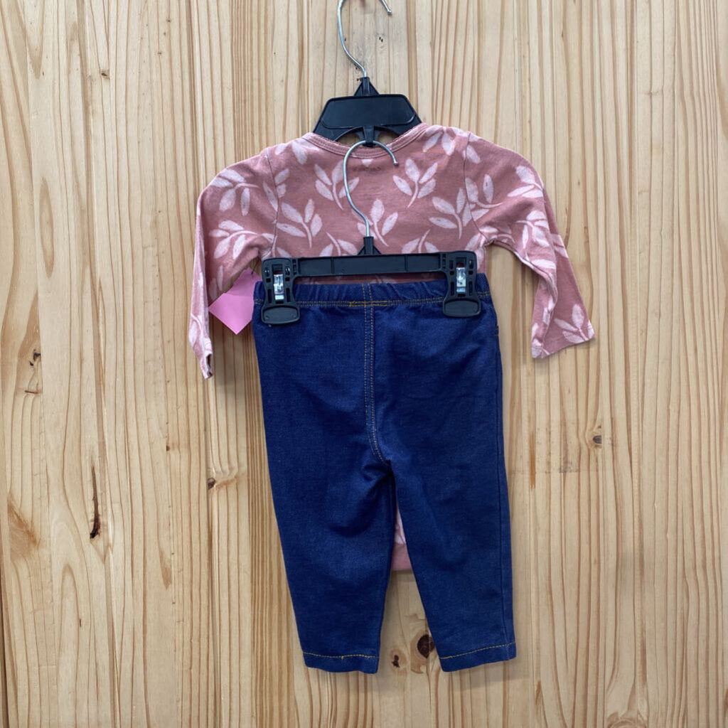 GIRLS CARTERS 2PC SET MAUVE/DK DENIM 9M
