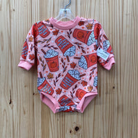 GIRLS PINK LS ONESIE SHIRT W/LATTAS 9/12M