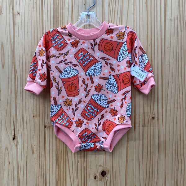 GIRLS PINK LS ONESIE SHIRT W/LATTAS 9/12M