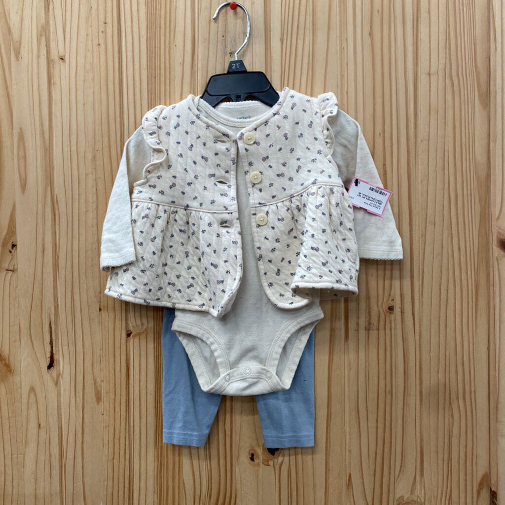 GIRLS CARTERS 3PC SET IVORY/TEAL/FLORAL 9M