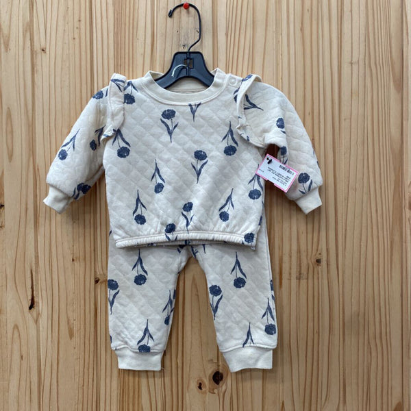 GIRLS CARTERS 2PC SET IVORY W/GREY FLOWERS 6/9M