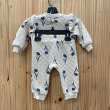 GIRLS CARTERS 2PC SET IVORY W/GREY FLOWERS 6/9M