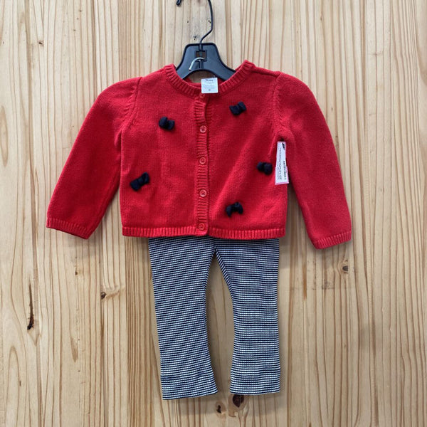 GIRLS 2PC SET RED/WHITE BLK TOP 9M BOTTOMS 6/12M