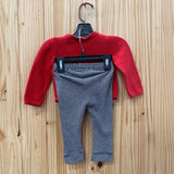 GIRLS 2PC SET RED/WHITE BLK TOP 9M BOTTOMS 6/12M