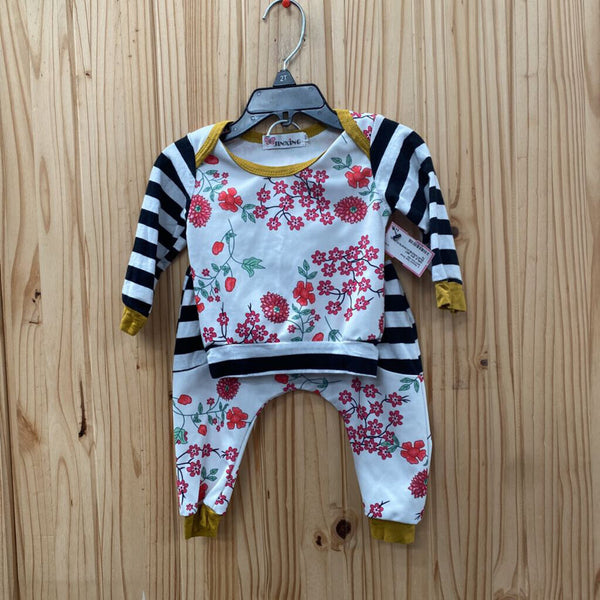 GIRLS 2PC SET MUSTARD/BLK/WHITE/FLORAL 70