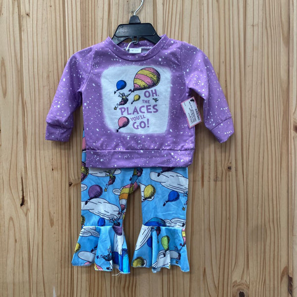 GIRLS OH THE PLACES YOU'LL GO 2PC SET PURPLE/WHITE/SKY BLUE 6/9M