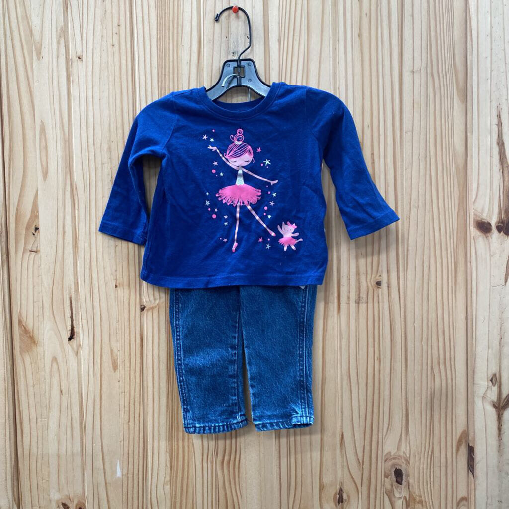 GIRLS GAP 2PC SET NAVY BLUE/DENIM W/GIRL 6/12M