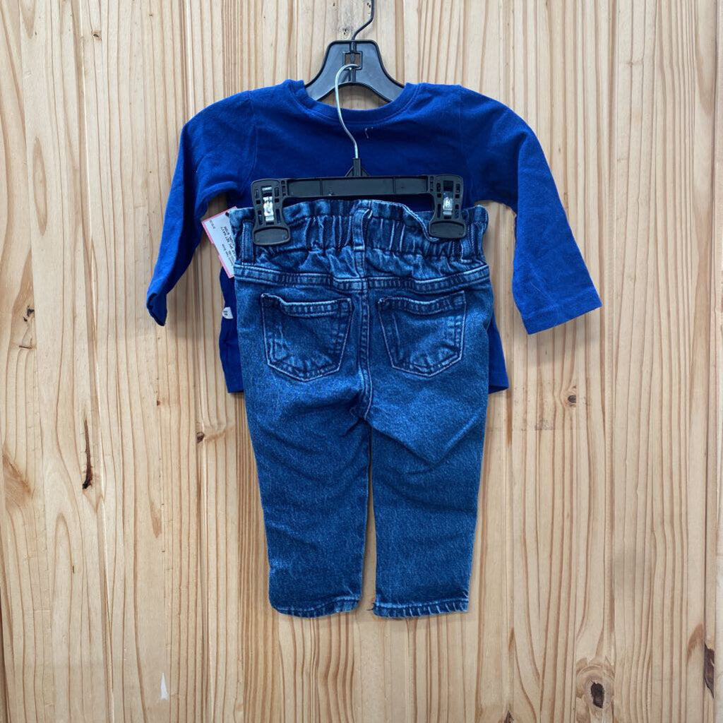 GIRLS GAP 2PC SET NAVY BLUE/DENIM W/GIRL 6/12M