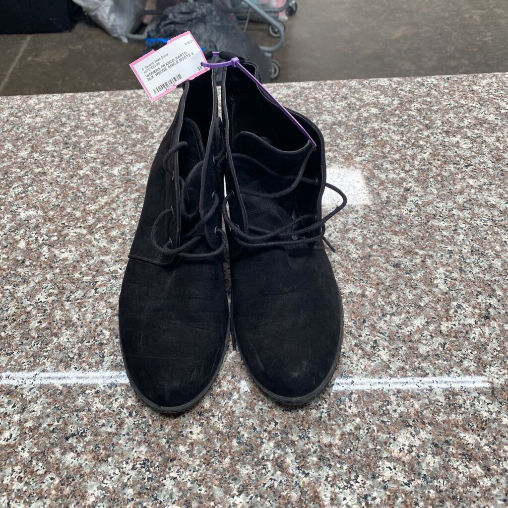 WOMENS FRANCO SARTO BLK WEDGE ANKLE BOOTS 9