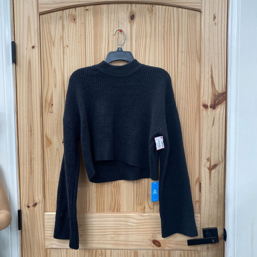 WOMENS CUPSHE BLK CROP TOP SWEATER S NWT