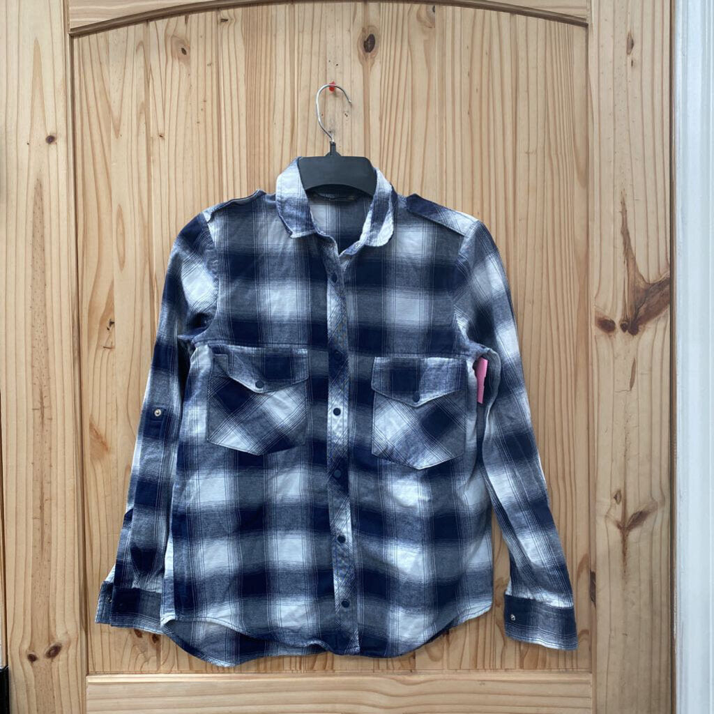 WOMENS ZARA BASIC BLK/WHITE PLAID SHIRT S